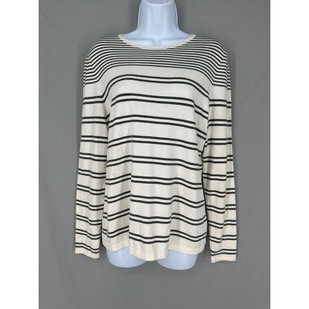 J Mclaughlin Sweater Womens Medium Green Striped Soft Stretch Nautical Classic